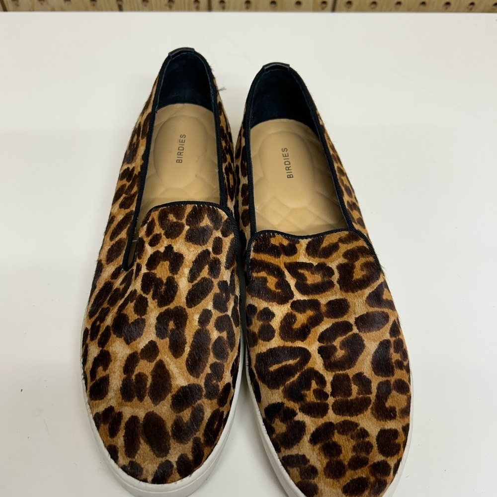 Birdies Tan and Black Leopard Slip-Ons